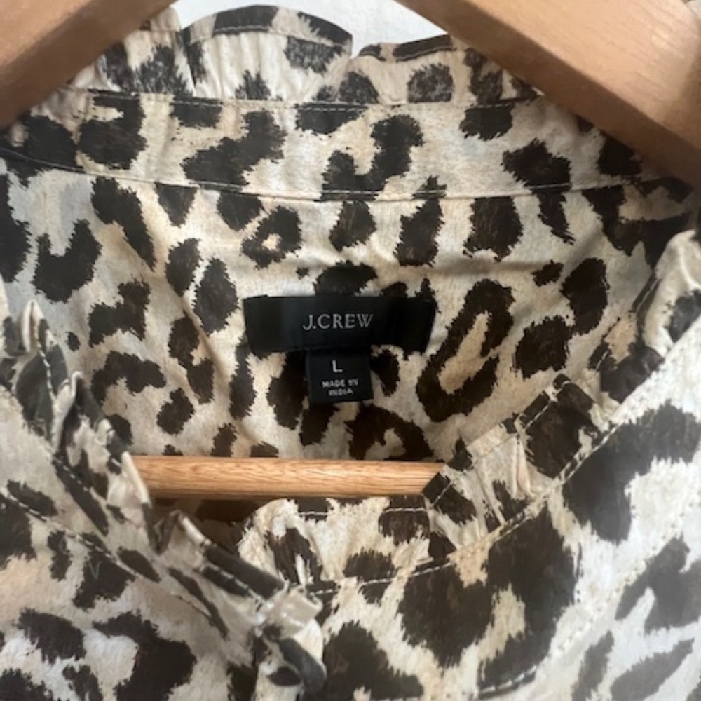 Jcrew Button-Front Ruffleneck Popover In Leopard … - image 5